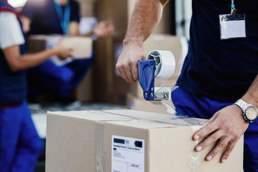 Centro de fulfillment con empleados embalando